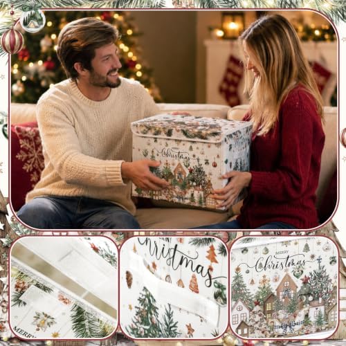 Briwooody Neutral Christmas Storage Bin with Lid and Carrying Handle Christmas Tree Foldable Storage Box Large Xmas Decorative Collapsible Container Basket for Organizing Closet Home Bedroom Gift - Image 6
