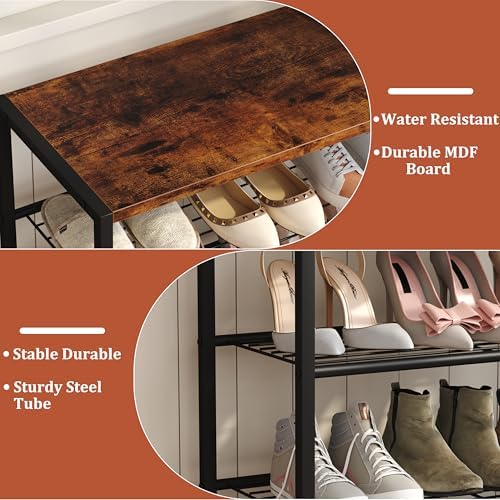 Yusong Shoe Rack Organizer, 3 Tier Industrial Shoe Storage Shelf for Closet Entryway, Narrow Sturdy Metal Shoe Shelves, Rustic Brown - Image 6