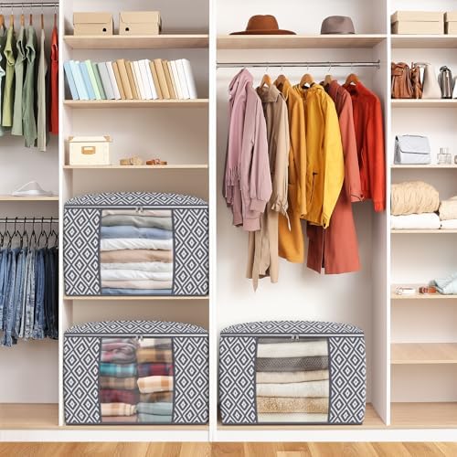 100L 6 Pack Storage Bags, Foldable Clothes Bins with Clear Window, Gray - Image 6