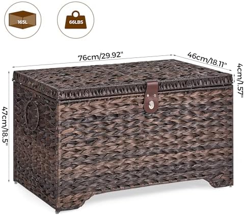 165L Handwoven Wicker Storage Basket with Lid, Large Storage Trunk - Image 7