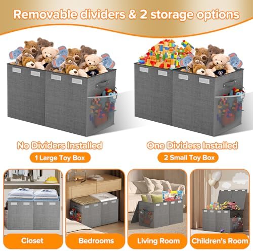 Large Toy Box Chest, Collapsible Sturdy Toy Storage Organizer Boxes Bins Baskets Dinosaur Kids Toy Chest Bin with Lids for Boys Girls Living Room Playroom Bedroom Nursery 25"x14"x16" Gray - Image 7