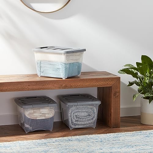 Amazon Basics Plastic Storage Containers with Secure Latching Lids, Stackable Organization Bins, Clear/Grey, 19 Quart, Set of 6 - Image 7
