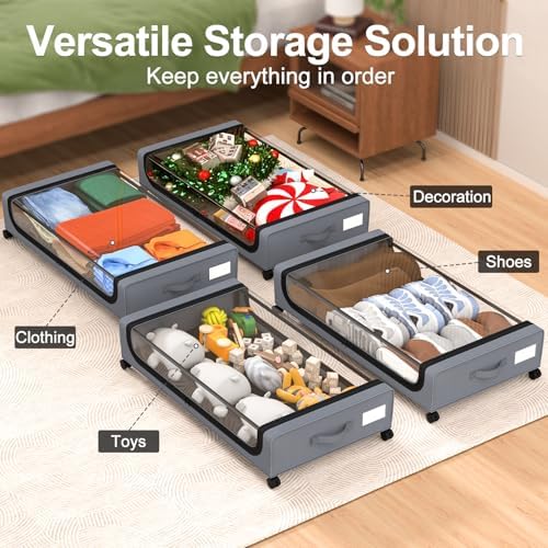 GoMaihe Under Bed Storage with Wheels 48L Grey 4-Pack - Image 6