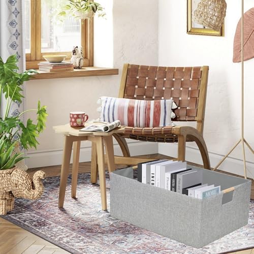 Collapsible Storage Box for Women - Foldable Home Organizer 16.9x12.5x7Inches with Wooden Handles | Closet, Bathroom & Kids Room Storage | Heavy-Duty Linen Fabric 2Pack - Image 7