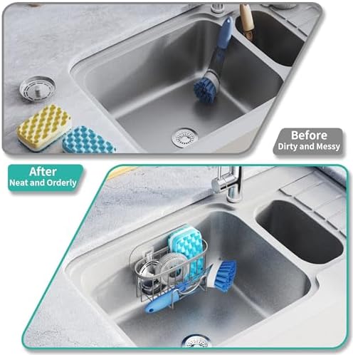 HapiRm Sponge Holder for Kitchen Sink - Sink Caddy with Unique M-Shaped, 2 Installation Methods Kitchen Organizer, Rustproof Stainless Steel Sponge Caddy - Grey - Image 7