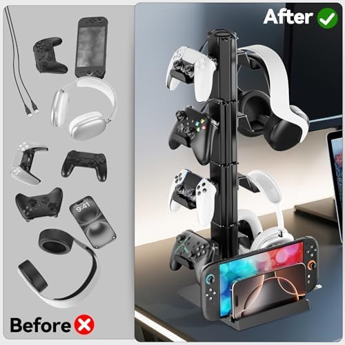 Kytok Gaming Headset & Controller Holder Stand for Gamer Gift, Game Headphone Desk Organizer Storage with Cable Hook for Xbox/ PS5/ PS4/ Controller, for playstation 4 Mounts, Brackets & Stands - Image 6