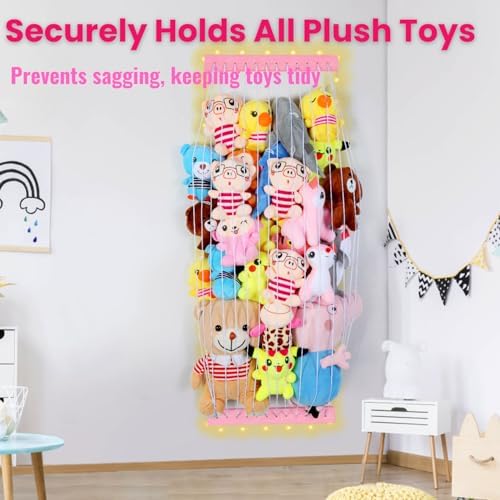 Stuffed Animal Storage Wood Soft Toy Storage for Kids Room,Wall Mount Door Hanging Stuffed Animal Toy Organizer Shelf for Nursery Play Room White with LED Coil -Patent - Image 7