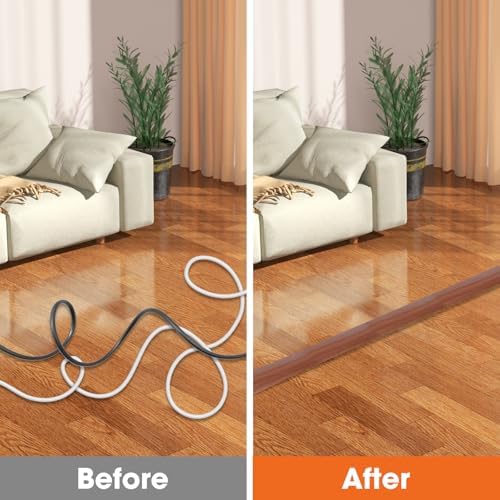 20 FT Floor Cord Cover, Cord Covers for Wires on Floor, Cord Protector, Floor Cable Cover, Hide Extension Cord Covers for Floor, Cable Cavity: 0.47" (W) x 0.29" (H) - Brown - Image 6