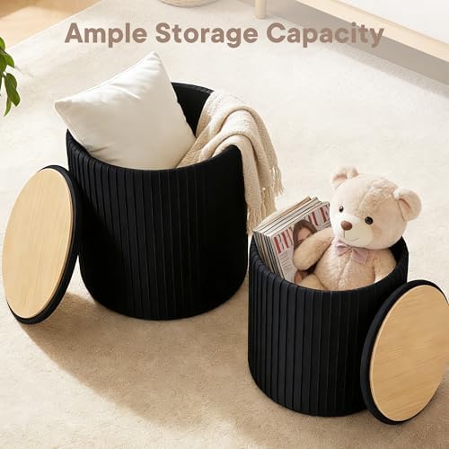 DUMOS Round Ottomans with Storage Set of 2, Vanity Stool, Foot Stool - Image 6