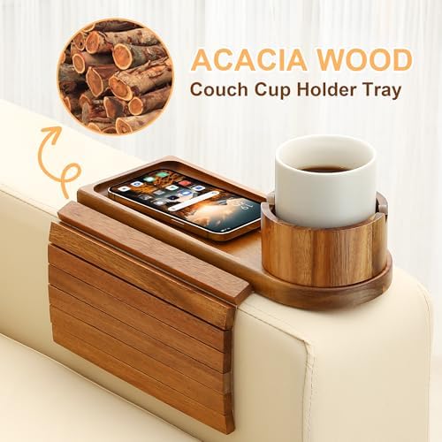 Couch Cup Holder with Phone Stand, Couch Arm Tray for Armrests Over 4.9" - Image 7