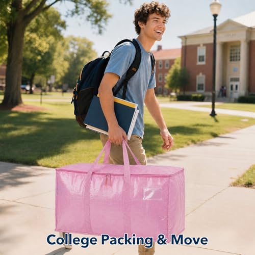 Wide-Top-Opening Moving Bags Heavy Duty,Extra Large Moving Bags for Travel/College Packing/Storage/Organization/Seasonal Clothes & Bedding Storage,Moving Supplies Bins (Pink,12Pcs) - Image 7