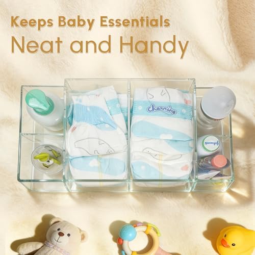 Diaper Caddy Acrylic, Baby Changing Table Organizer, Dresser Tabletop Organizer with 4 Detachable Compartments, Storage for Wipe Dispenser, Anti-slip Rubber Feet, Newborn Baby Essentials, Transparent - Image 6
