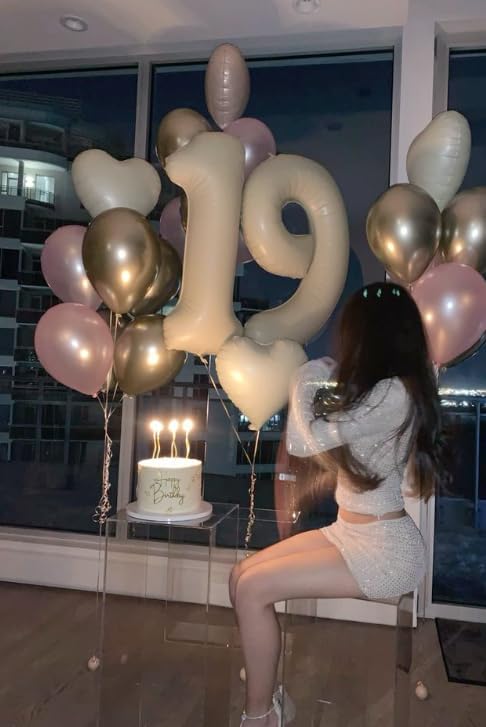 Cream White Foil Number 8 Balloon 40 Inch, Helium Mylar Eight Number 8 18 28 38 48 58 80 88 Birthday Balloons, 8th Cream White Women Men Wedding Anniversary, Graduations Party Supplies