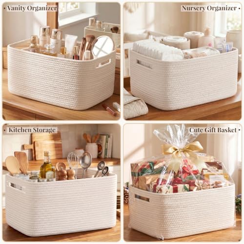 OIASKET 4Packs Natural Cotton Rope Storage Baskets for Organizing Toys, Clothes, Towels & Books, Soft Versatile Organizers for Shelves, Home Decorative Bins, 15.7''Lx11.8''Wx7.8''H, White - Image 7