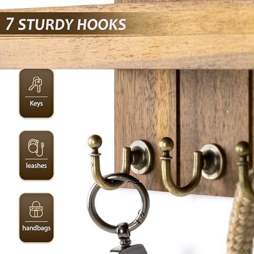 Rebee Vision Acacia Wood Key Holder Wall Mount for Home Decor, Brown - Image 6