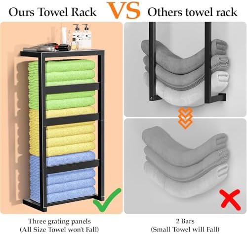 Bamboo Wall Blanket Ladder, 4-Tier Towel Racks, Blanket Holder with Anti-Slip Construction Home Decor, Decorative Blanket, Quilt, Towel, Scarf Ladder Shelves for Bathroom, Living Room, Bedroom, Black - Image 6