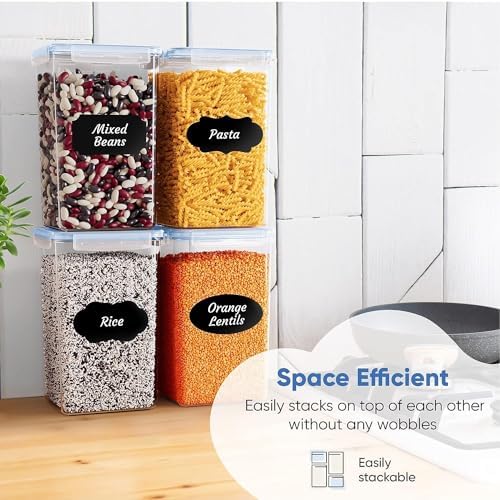 Chef's Path Extra Large Airtight Food Storage Containers with Blue Lid Color, Pack of 4, Kitchen and Pantry Canisters for Flour, Sugar, and Baking Supplies, Includes Measuring Spoons, Labels, and Pen - Image 7