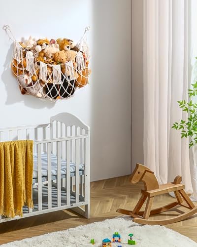 Boho Stuffed Animal Hammock, Falt Wall or Corner Hanging, White, L - Image 7