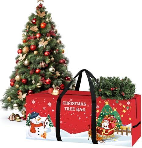Christmas Tree Storage Bag 7.5 Ft Large Christmas Tree Bag with Reinforced Handles & Dual Zippers Wide Opening, Heavy Duty Oxford Fabric Xmas Ornament Storage Box Protects From Moisture, Dust (Red) - Image 7