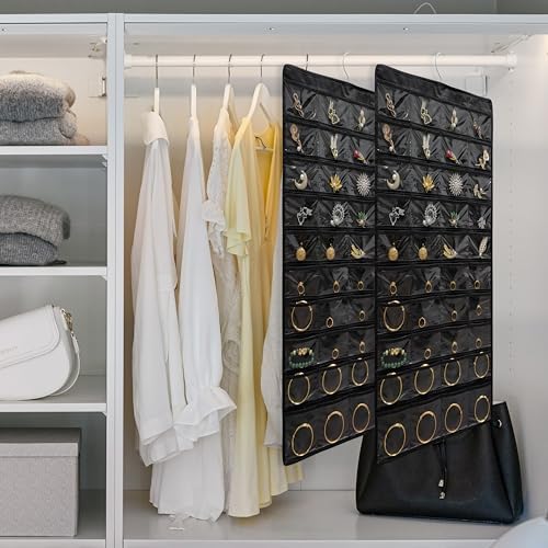 Hanging Jewelry Organizer for Closet Wall Door Double-Sided Jewelry Holder for Earrings, Necklaces, Rings 1 Pcs (Black) - Image 6