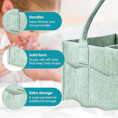 Cute Castle 2 Pack Diaper Caddy Organizer - Portable Baby Caddy Organizer with Handle, Nursery Storage Bin and Car Organizer for Girls, Boys - Baby Gift Basket - Green - Image 7