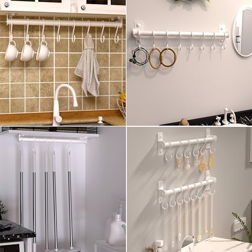Dseap Kitchen Utensil Holder Hanger, Pot and Pan Rack Wall Mounted, Kitchen Rail with 8 Hooks for Hanging Cooking Utensils, Mugs, Spoons, Wall Mounted, White - Image 7
