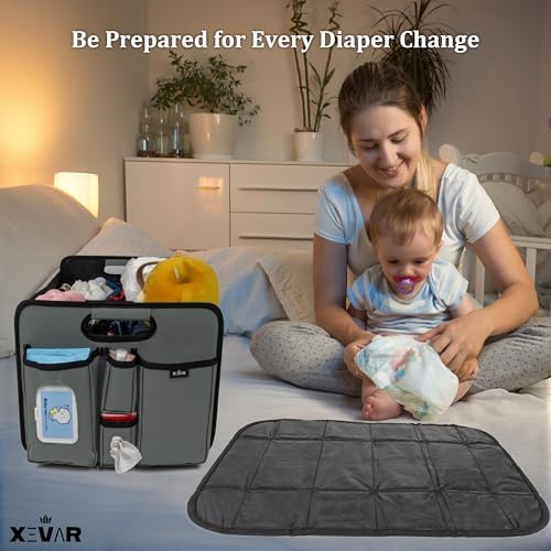 Baby Car Diaper Caddy Organizer with Changing Pad - Portable Car Caddy for Newborn Essentials, Diapers & Wipes, Perfect for Baby Shower and New Mom | Oxford Fabric, Grey - Image 6