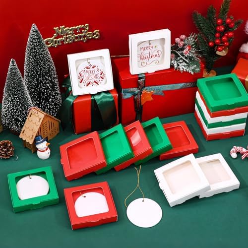 36 Pcs Christmas Sublimation Blanks Ornament Gift Box, Red,Green,White - Image 6