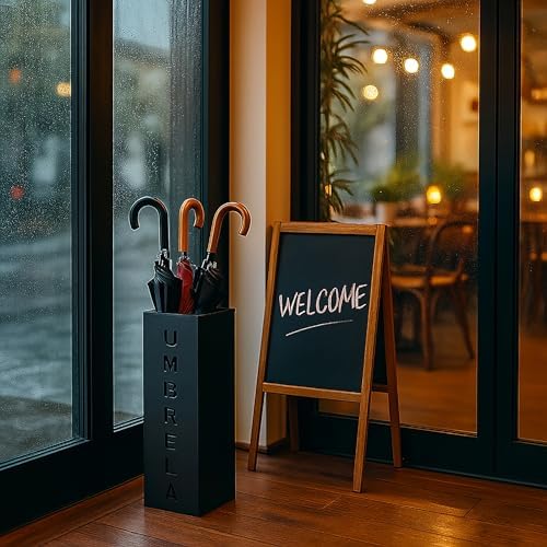 Hiceeden Square Metal Umbrella Holder, Free Standing Umbrella Rack Stand for Indoor Entryway, Umbrella Canes Walking Sticks Storage Bin for Office, Home, Hotel, Shop, 6.3" x 6.3" x 16.5", Black - Image 7