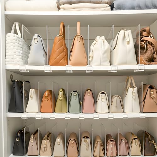 Purse Organizer for Closet Shelf Dividers: 11-inch Tall (Higher Version) Adjustable Clear Acrylic Bag Storage Organizer for Handbags, Sweaters, Towels, Jeans and Shoes on Wood Shelves 8-Pack - Image 6