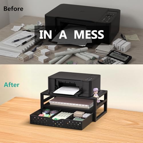 WALI Desk Organizer with Drawer,Computer Monitor Stand with Storage, Desk Organizers and Accessories for Computer, Printer, Laptop Riser for Home Office Supplies, (PTT005-B), 1 Pack, Black - Image 6