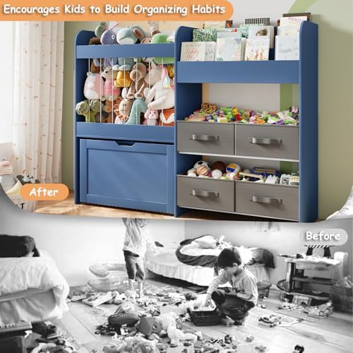 51.1" W Toy Storage Organizer with Stuffed Animal Storage, Wooden - Image 6