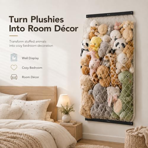 Stuffed Animal Storage Net, Elastic Stuffed Toy Holder,Door/Wall Mount Length Adjustable Hanging Soft Toy Organizer, Plushie Net for Nursery Play Room-Black Boards - Image 7