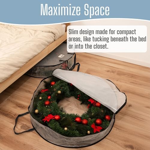 VENO 2 Pack Summer Wreath Storage Container, 36 Inch Clear Wreath Bag, Spring, Christmas Garland Decoration Organizers with Zipper and Durable Handles (Clear, 36"-2 Pack) - Image 6