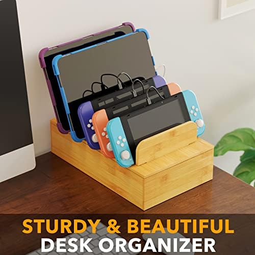 SpaceAid Bamboo Charging Station for Multiple Devices, Cell Phone Docking Stations for Multi Laptop, Tablets and iPads, Nightstand Bedside Desk Device Charger Organizer (Natural) - Image 7