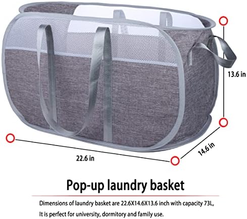 Pop Up Laundry Hamper,with Durable Handles collapsible laundry basket,Easy to Open and Fold for college Dorm,kids room,travel (blue+gray)… - Image 6
