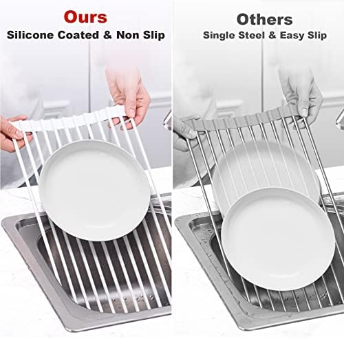MERRYBOX Roll Up Dish Drying Rack, Silicone Wrapped Over The Sink Dish Rack Foldable Dish Drainer Anti-Slip Dish Racks for Kitchen Counter, Multipurpose Kitchen Sink Drying Rack, 18" x 13", White - Image 6