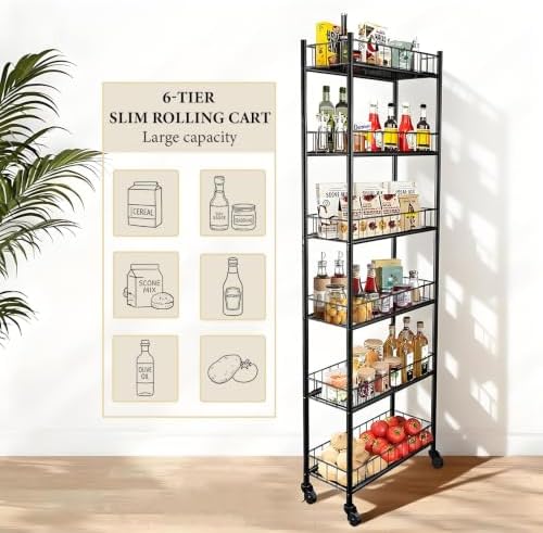Utility Slim Storage Cart 6 Tier Narrow Metal Frame Carts - Image 7