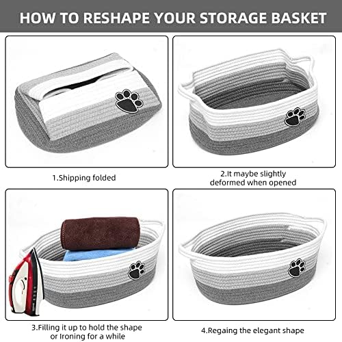 Small Woven Baskets for Organizing Rope Storage Basket with Handle Cute Cotton Basket for Nursery Gift Dog Toy Storage Bins for Toy Organizer Grey-white - Image 7