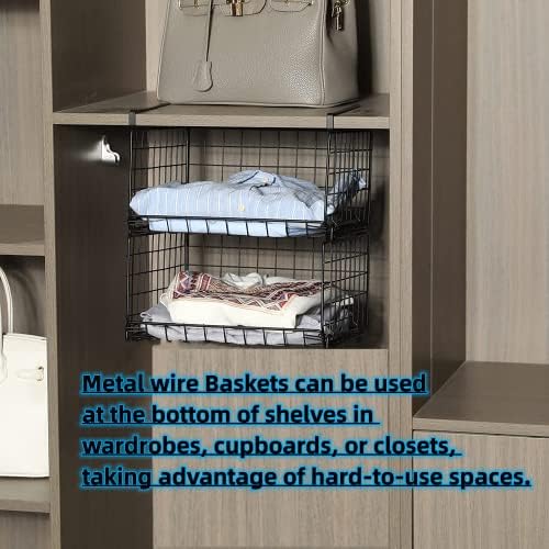 Under Shelf Basket Storage 2Pack - 11.8in Metal Under Cabinet Shelf, Hanging Wire Basket Shelves, Undershelf Storage Basket for Kitchen Pantry Bookshelf - Image 6