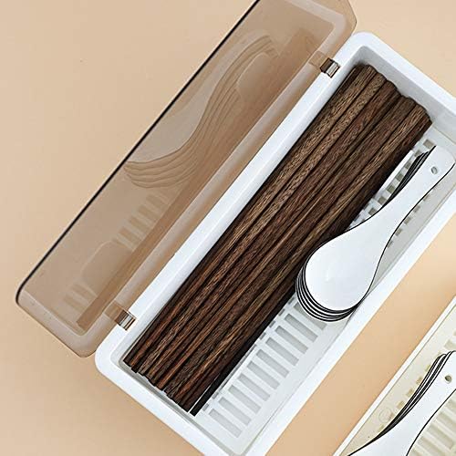 White Flatware Tray Kitchen Drawer Organizer With Lid And Drainer - Plastic Kitchen Cutlery Tray and Utensil Storage Container with Cover - 11.0 Inch Silverware Holder Drawer Organizer - Image 7