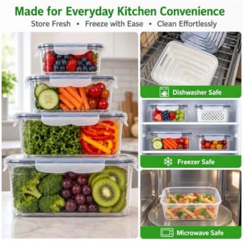 4 Pack Fruit Storage Containers for Fridge, Produce keeper with Colander - Image 6