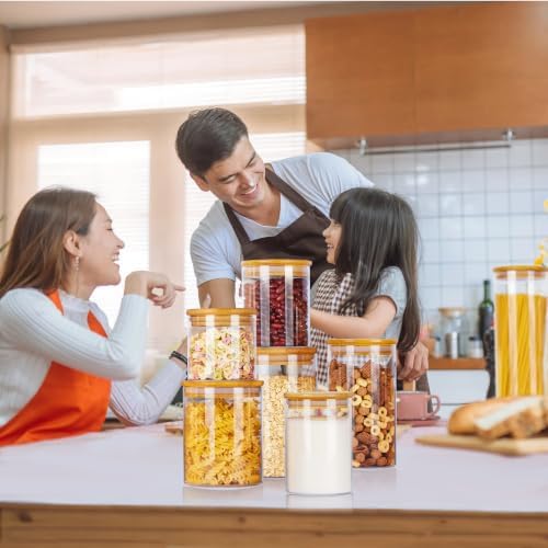 Vtopmart Glass Food Storage Jars, 7 Pack Kitchen Containers with Airtight Bamboo Wooden Lids for Pasta, Cookies, Nuts, Coffee Beans, Cereal, Canisters Set for Flour, Pantry Organization, BPA Free - Image 7