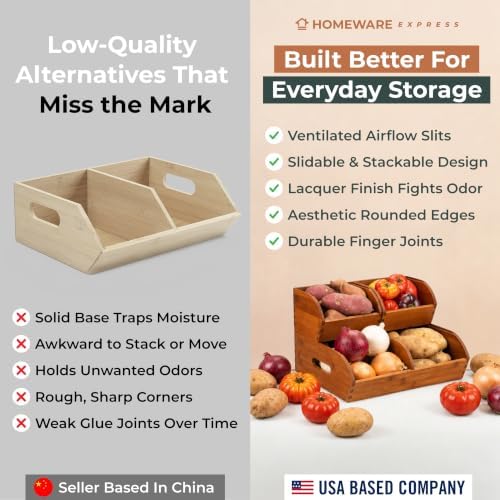 Potato and Onion Storage Bin, Stackable Bamboo Pantry Organizer and Storage, Carbonized Bamboo - Image 6