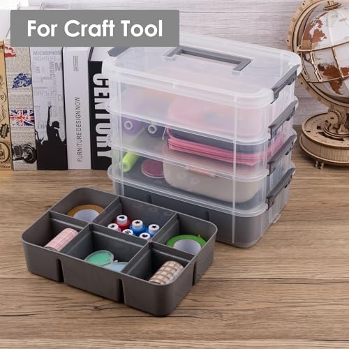 CraftGenes Craft Organizers and Storage, 4-Tier 10 Qt Box, 2 Trays, Grey - Image 6