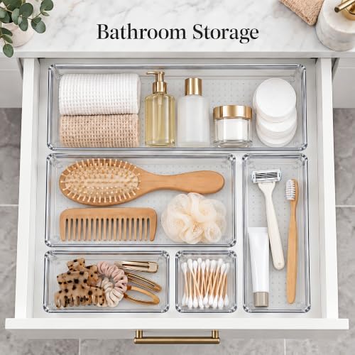 10 Pack Clear Drawer Organizer, 5 Sizes, Non-Slip Storage Trays - Image 7