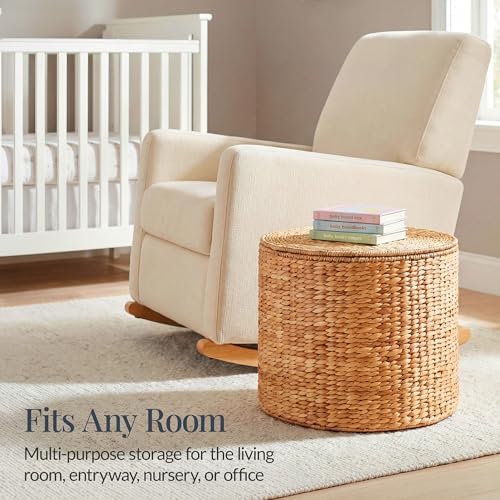 Best Choice Products Large Round Storage Ottoman W/Lid, Handwoven Water Hyacinth Footstool, Accent Stool, Side Table, Storage Container, Plant Stand For Living Room, Office, or Bedroom - Natural - Image 6