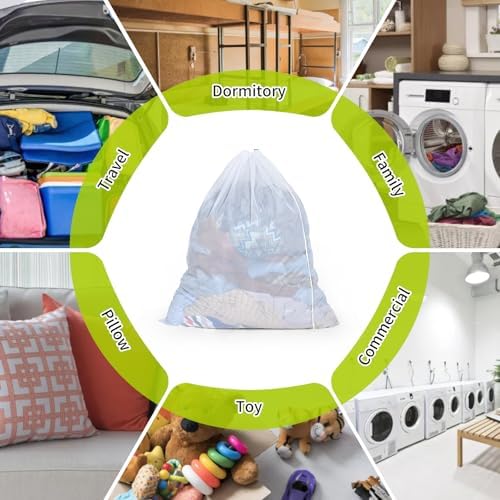 OTraki Ex-Large Mesh Laundry Bag 36x43 Inch Drawstring Laundry Wash Bags 2 Pack Dirty Clothes Net Laundry Bag Heavy Duty Travel Storage Organize Bag Don't Drying, Melting 140-176℉ White - Image 6