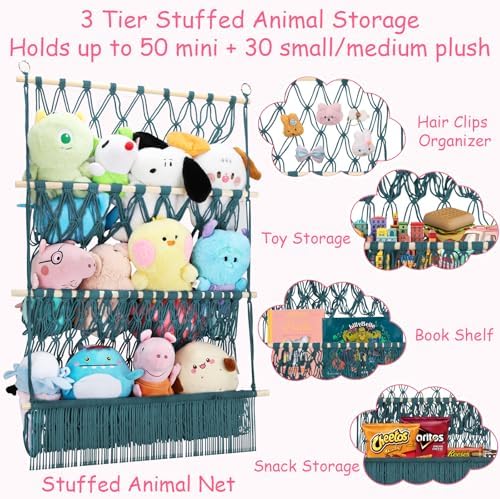 3 Tier Stuffed Animal Storage Net, 24x39'' Large Plushy Net, Aqua - Image 6
