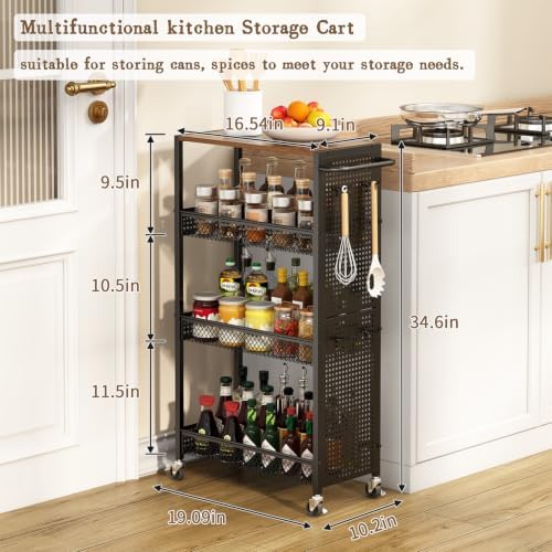 Utility Slim Storage Cart 4 Tier Rolling Laundry Room Organization Cart: - Image 6